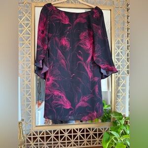 Milly Black and Pink Floral Tulip Sleeve Mini Dress